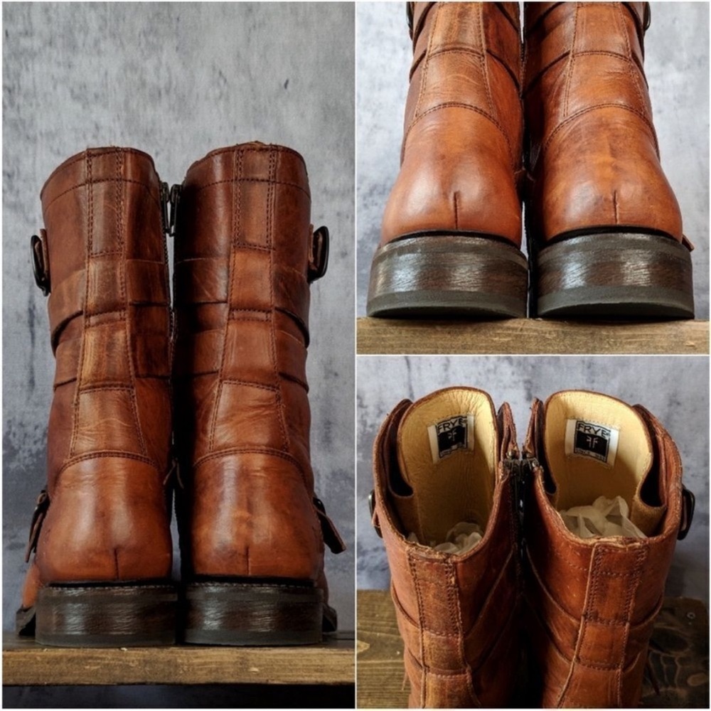 Frye Women's Tan Leather Moto Boots - Picture 4 of 8
